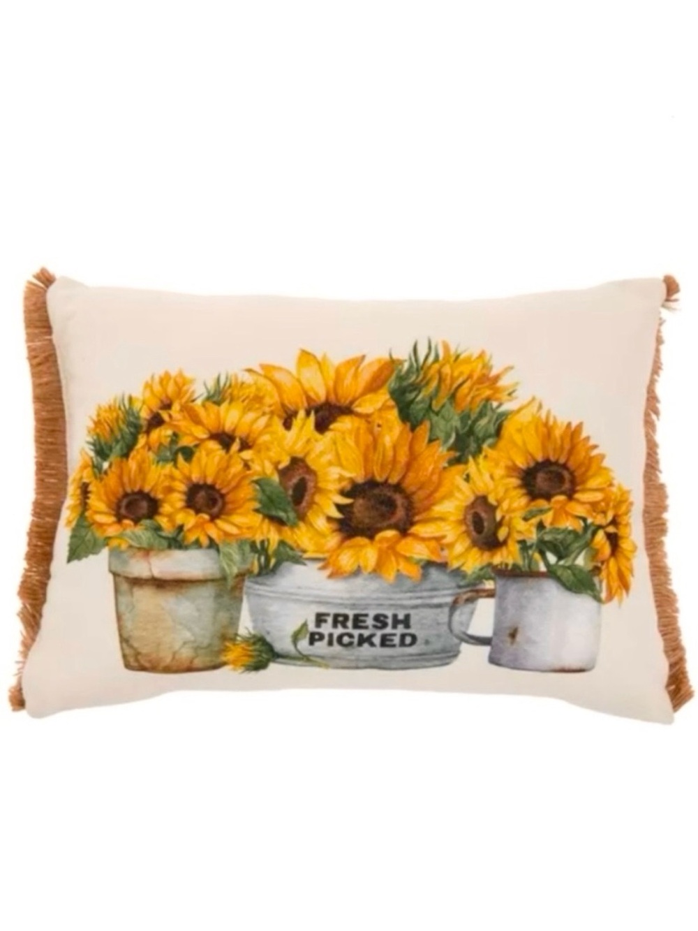 🆕- Sunflowers "Fresh Picked" Fringe Accent Pillow. New with Tags